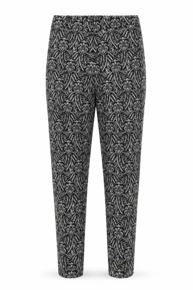 Front view of AX women’s black floral stretch slim leggings, size UK 10