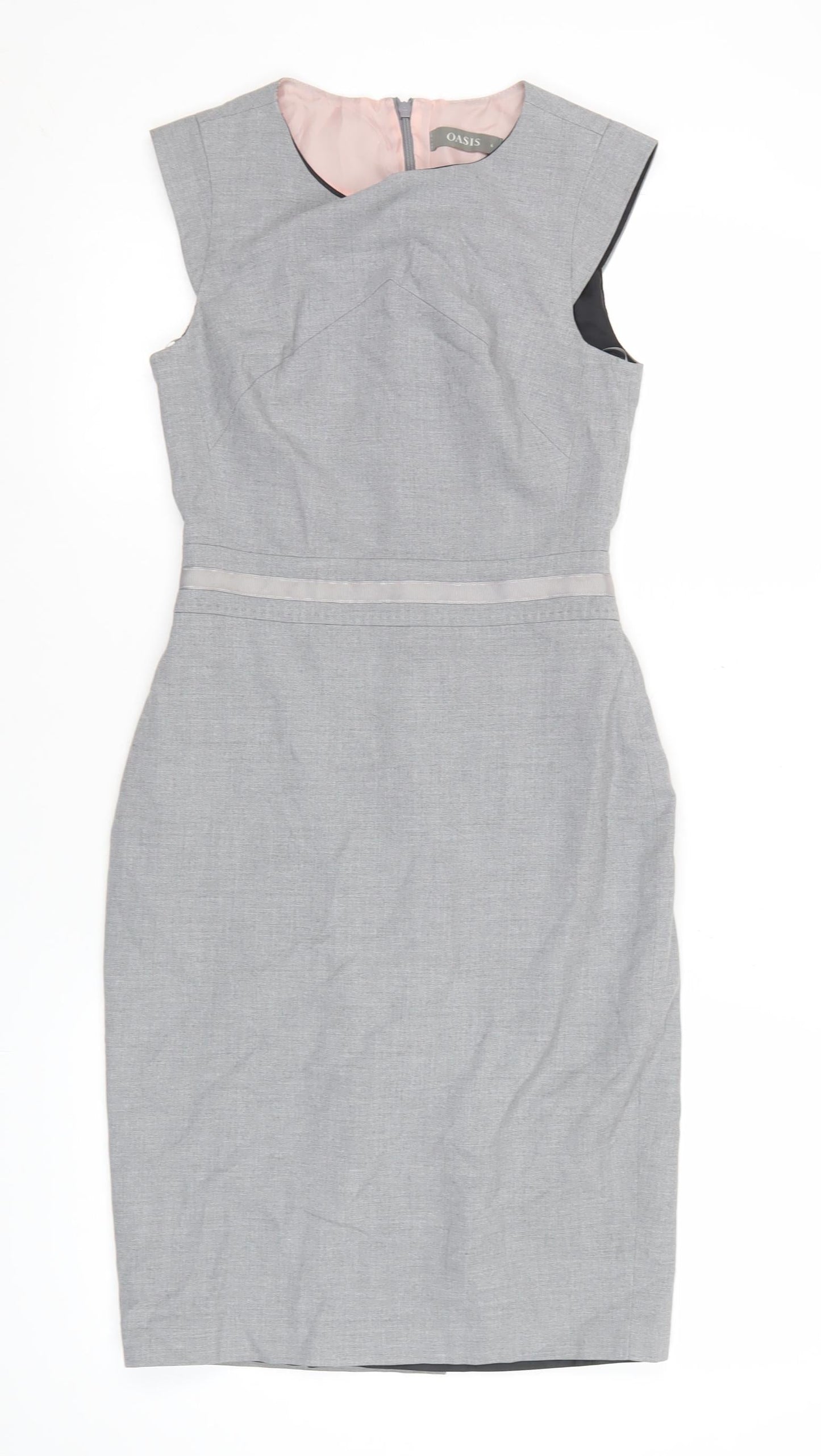 Oasis Women’s Grey Sheath Dress Size 6 Sleeveless Workwear Office