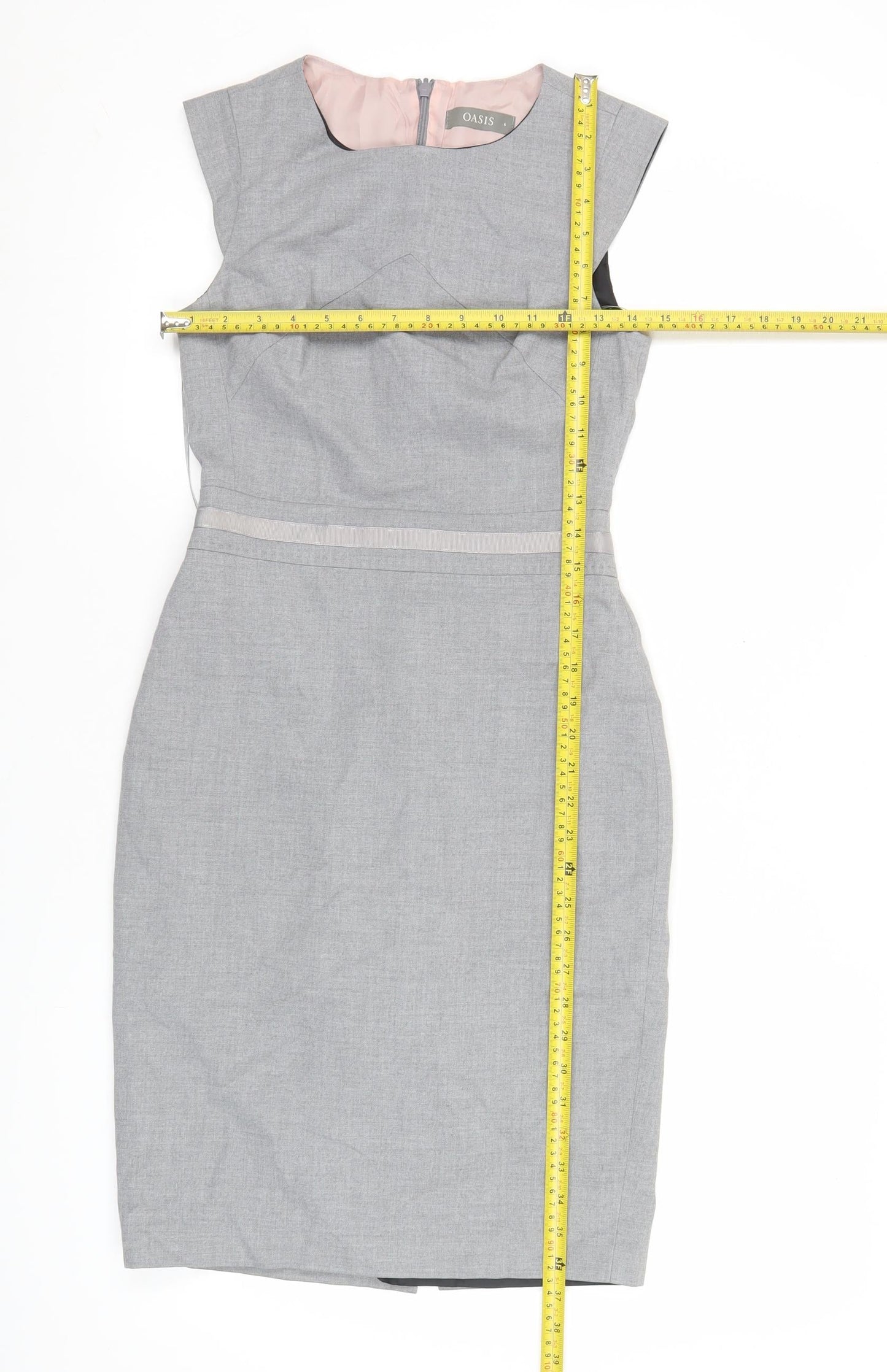 Oasis Women’s Grey Sheath Dress Size 6 Sleeveless Workwear Office