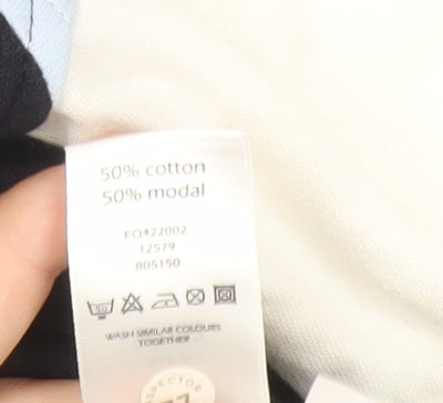 F&F Men’s Black White Blue Colourblock Polo Shirt Size S Cotton Modal