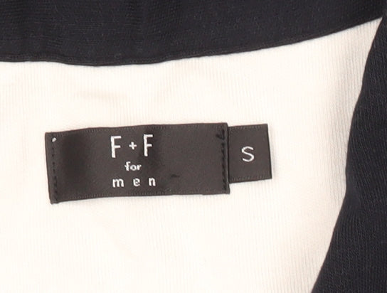 F&F Men’s Black White Blue Colourblock Polo Shirt Size S Cotton Modal