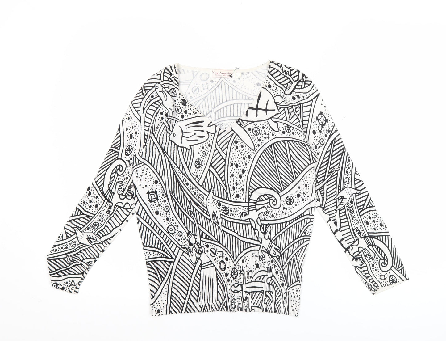 New Sensation Women’s Multicoloured Long Sleeve V-Neck Top S