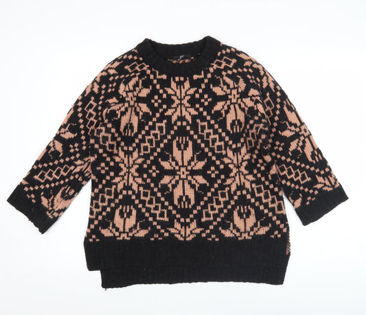 H&M Women’s Black Beige Chunky Knit Pullover Jumper S