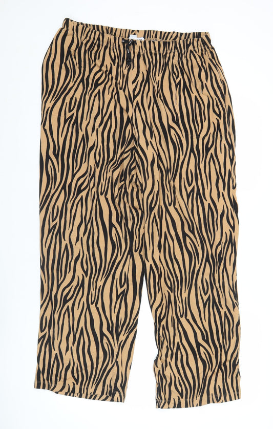 DKNY Womens Beige Animal Print XL Cropped Wide-Leg Trousers