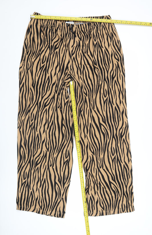 DKNY Womens Beige Animal Print XL Cropped Wide-Leg Trousers