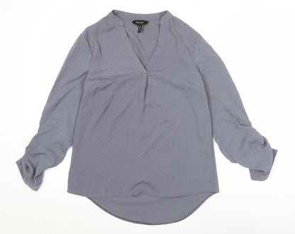 New Look Womens Grey Long Sleeve V-Neck Tunic Blouse Size 8