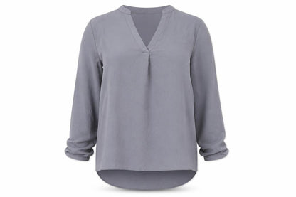 New Look Womens Grey Long Sleeve V-Neck Tunic Blouse Size 8