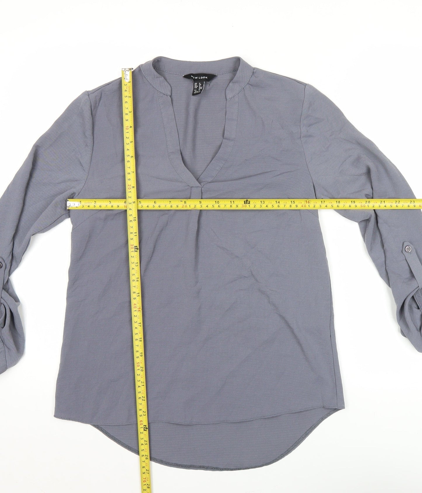 New Look Womens Grey Long Sleeve V-Neck Tunic Blouse Size 8