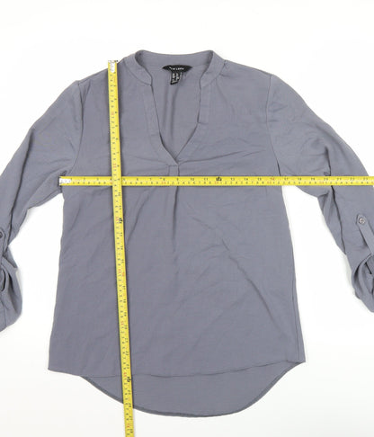 New Look Womens Grey Long Sleeve V-Neck Tunic Blouse Size 8
