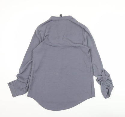 New Look Womens Grey Long Sleeve V-Neck Tunic Blouse Size 8