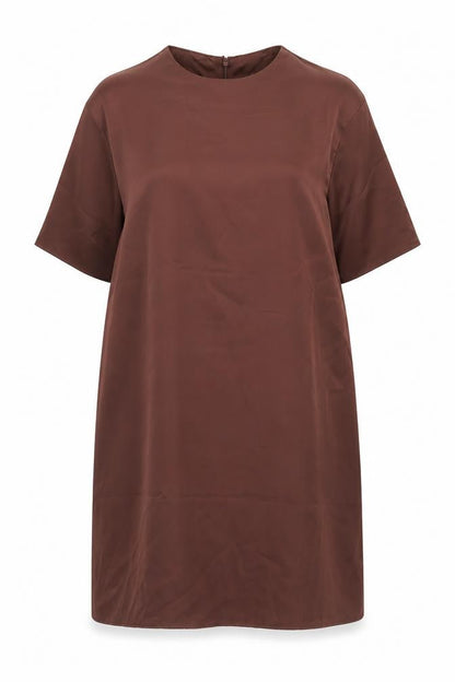 H&M Women Brown Shift Dress XL Half Sleeve High Neck Knee Length