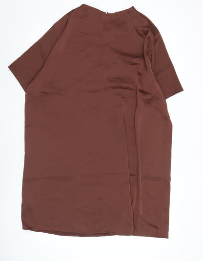 H&M Women Brown Shift Dress XL Half Sleeve High Neck Knee Length