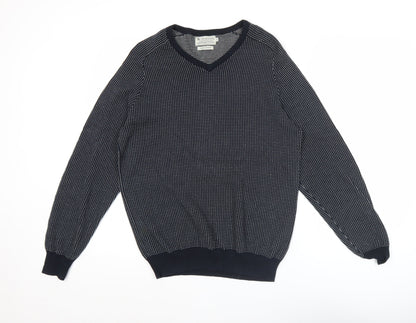 Tu Mens Blue Cotton V-Neck Geometric Knit Jumper Size S