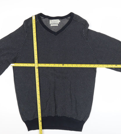 Tu Mens Blue Cotton V-Neck Geometric Knit Jumper Size S