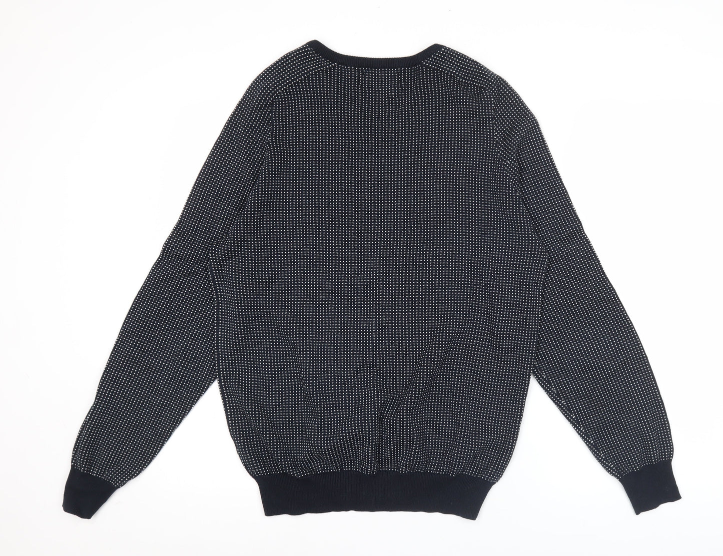 Tu Mens Blue Cotton V-Neck Geometric Knit Jumper Size S