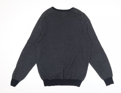 Tu Mens Blue Cotton V-Neck Geometric Knit Jumper Size S
