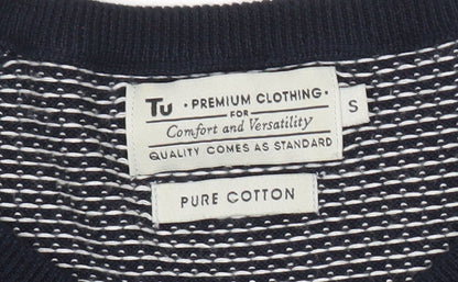 Tu Mens Blue Cotton V-Neck Geometric Knit Jumper Size S