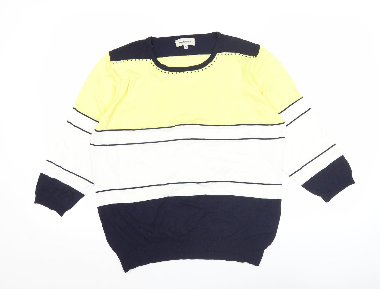 Bassini Women's XL Yellow Blue Striped Pullover Jumper