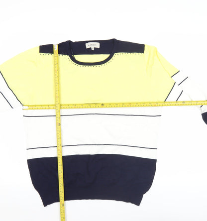 Bassini Women's XL Yellow Blue Striped Pullover Jumper
