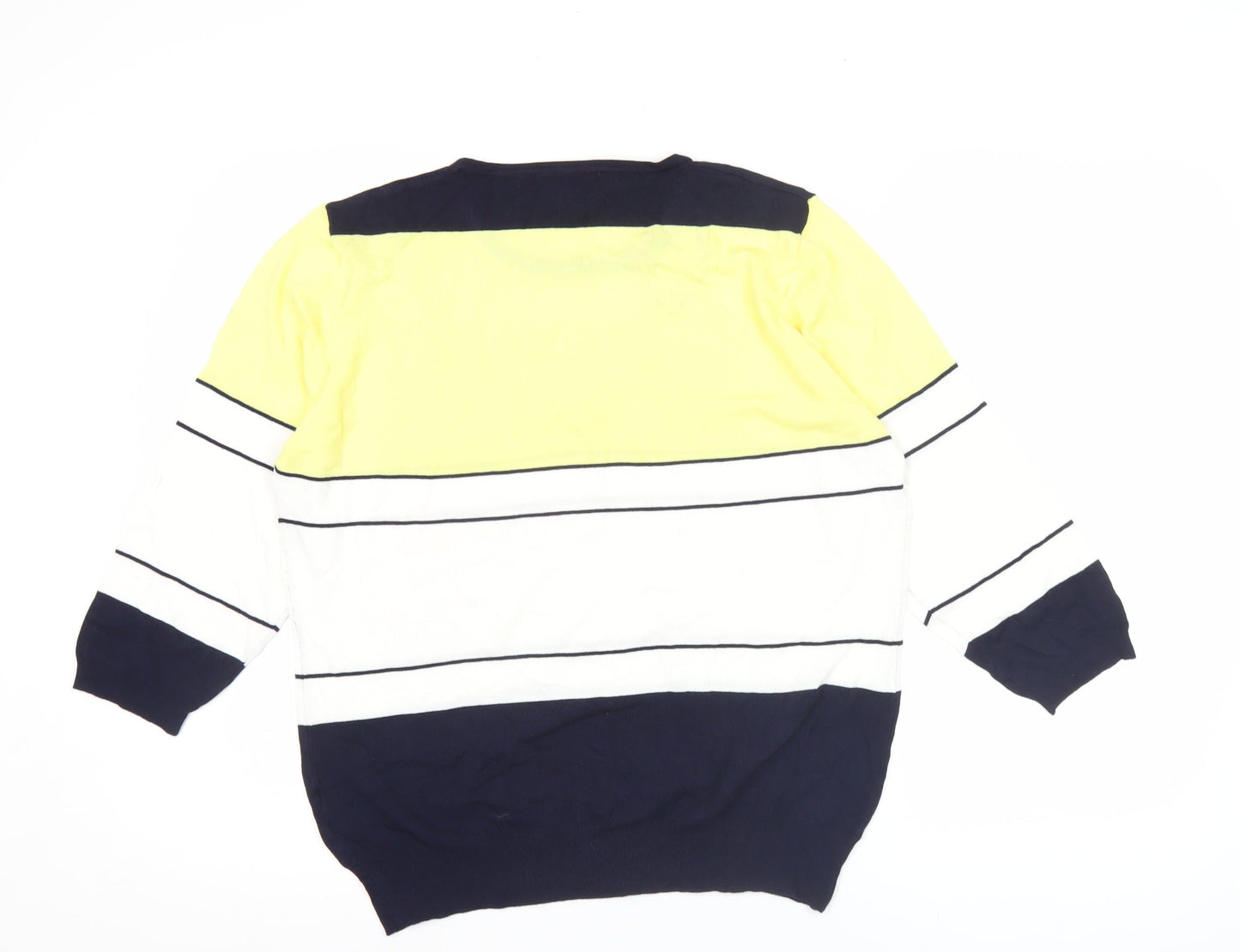 Bassini Women's XL Yellow Blue Striped Pullover Jumper