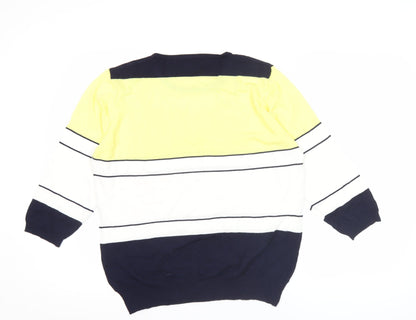 Bassini Women's XL Yellow Blue Striped Pullover Jumper