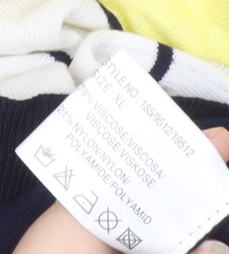 Bassini Women's XL Yellow Blue Striped Pullover Jumper