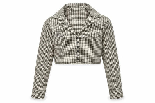 Zara Women’s Black Houndstooth Cropped Button-Up Shirt Size S