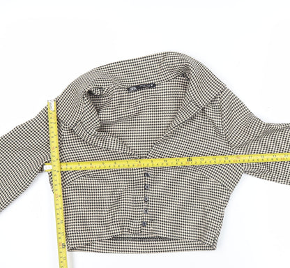 Zara Women’s Black Houndstooth Cropped Button-Up Shirt Size S