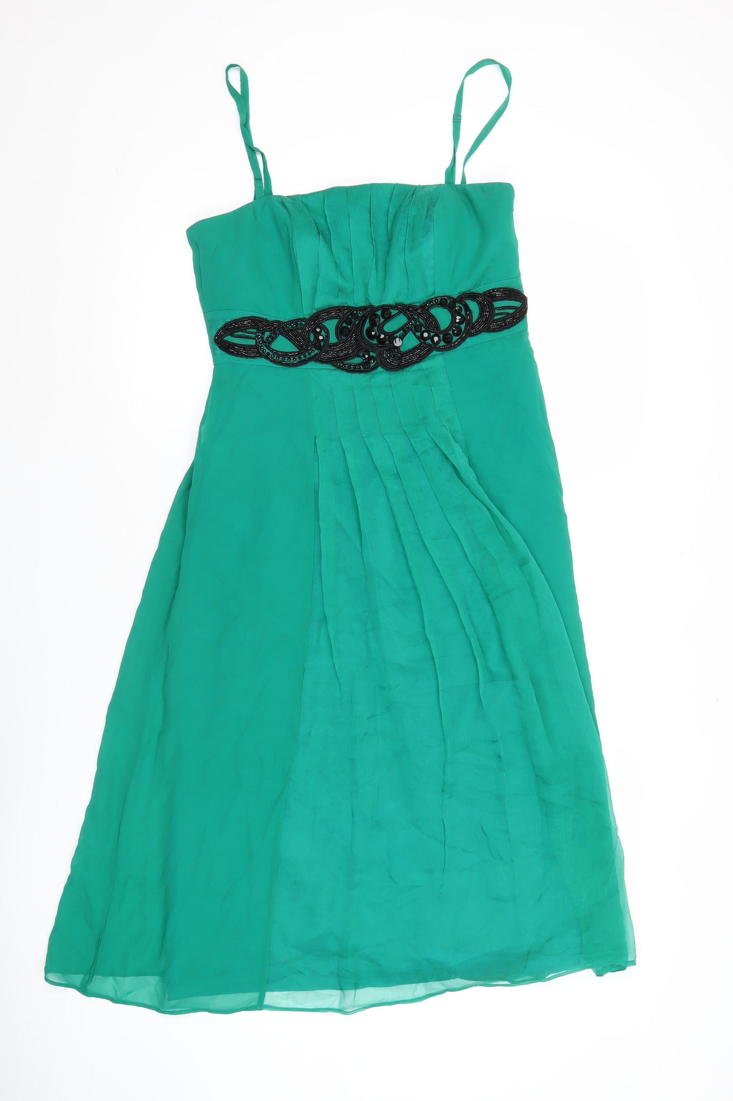Monsoon Women’s Green Silk Beaded A-Line Cocktail Dress UK 10