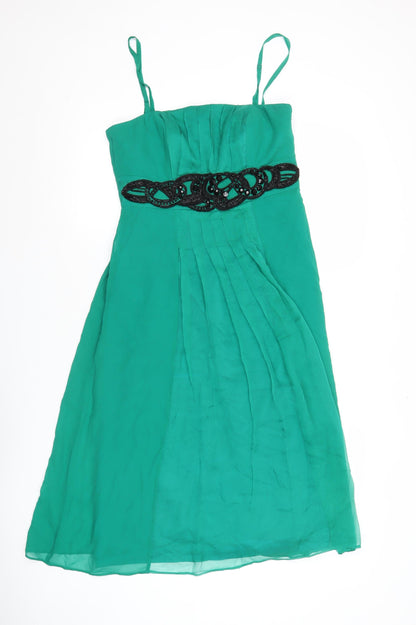 Monsoon Women’s Green Silk Beaded A-Line Cocktail Dress UK 10
