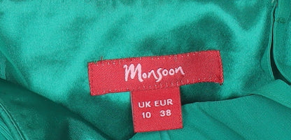 Monsoon Women’s Green Silk Beaded A-Line Cocktail Dress UK 10