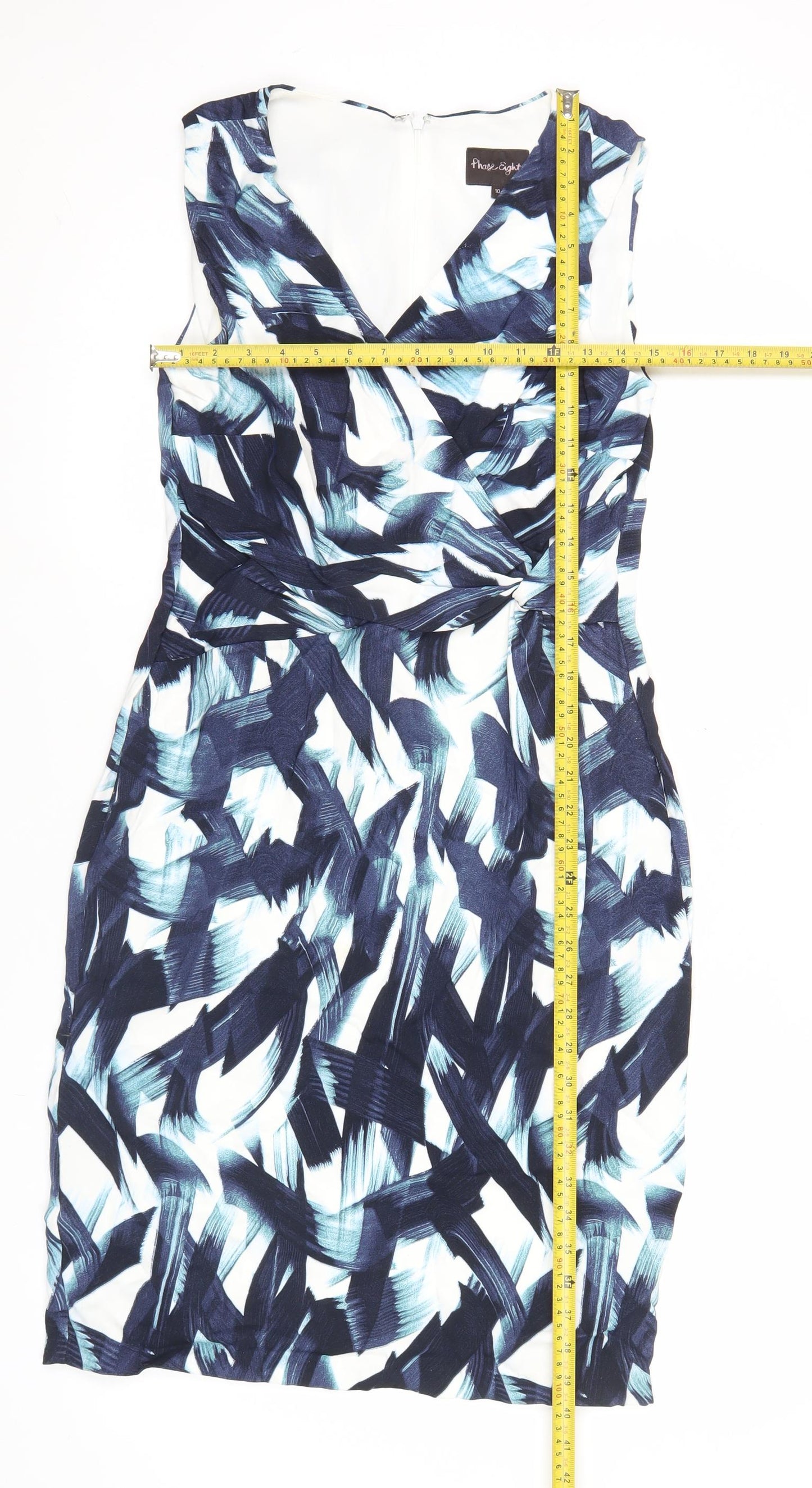 Phase Eight Women’s Blue Abstract Ruched Sheath Dress Size 10
