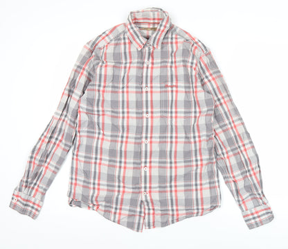 Wrangler Mens Red Grey Plaid Cotton Long Sleeve Button-Up Shirt M