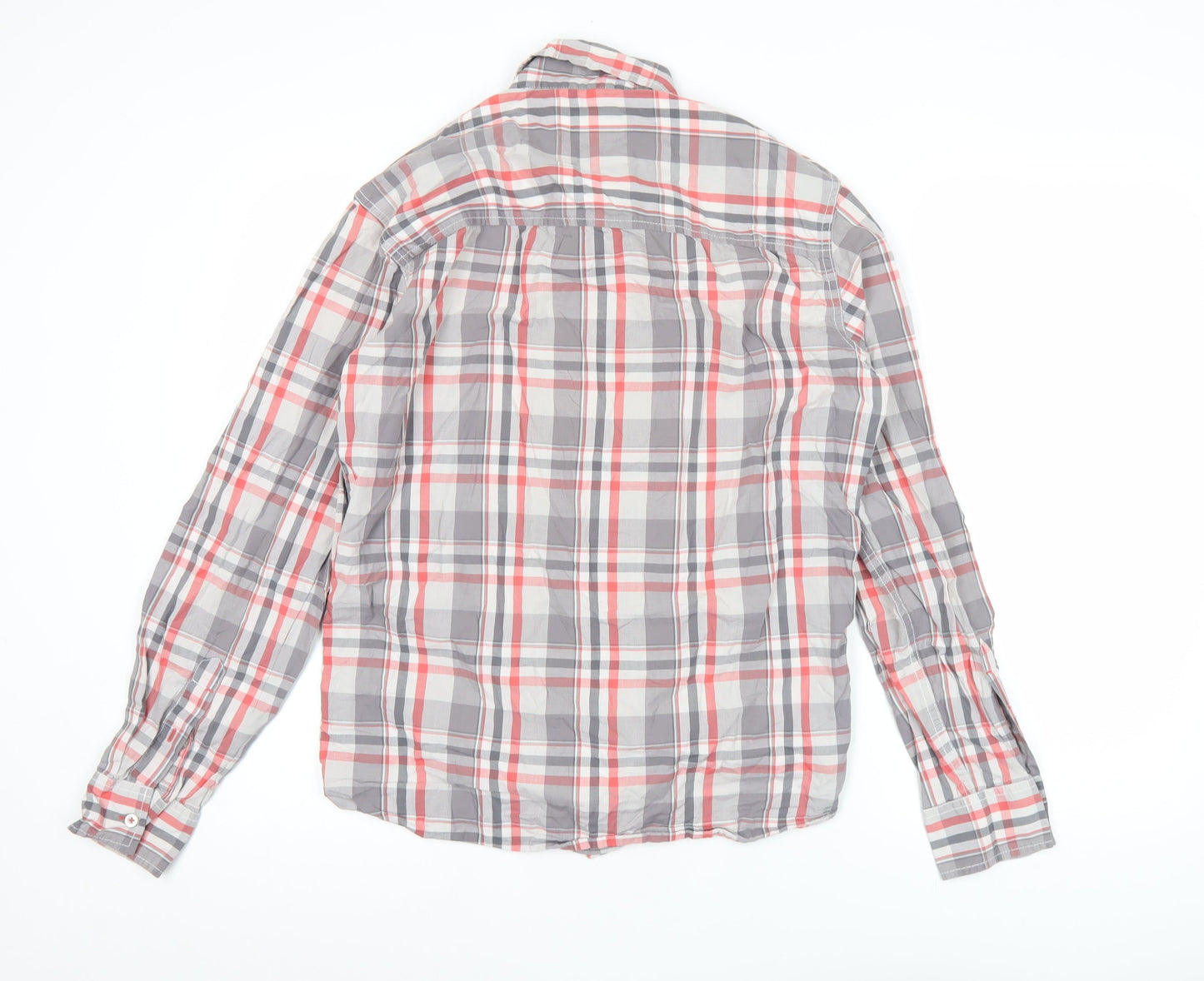 Wrangler Mens Red Grey Plaid Cotton Long Sleeve Button-Up Shirt M