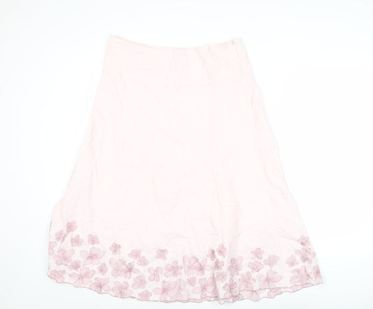 F&F Women’s Pink Floral Embroidered A-Line Midi Skirt Size 14