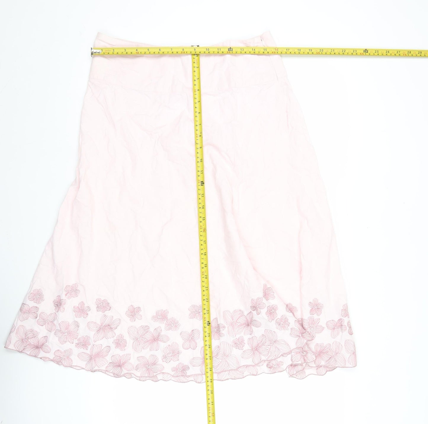 F&F Women’s Pink Floral Embroidered A-Line Midi Skirt Size 14