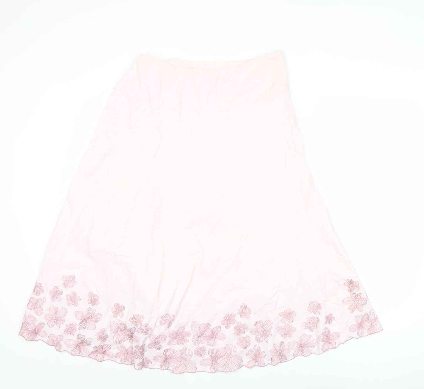 F&F Women’s Pink Floral Embroidered A-Line Midi Skirt Size 14