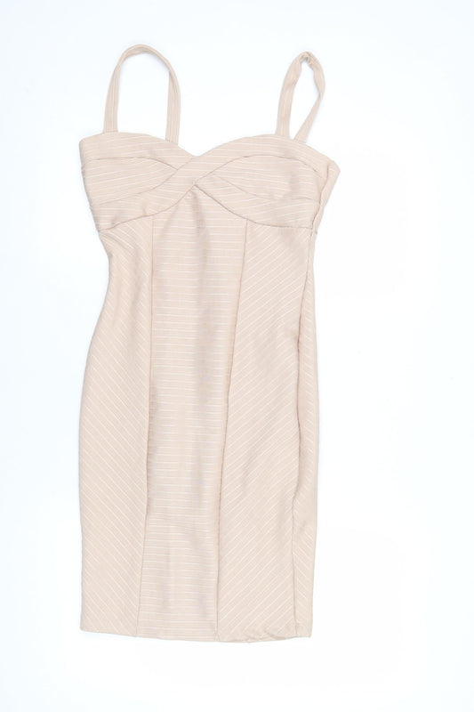 Miss Selfridge Women’s Beige Bodycon Mini Dress Size 10 Sleeveless