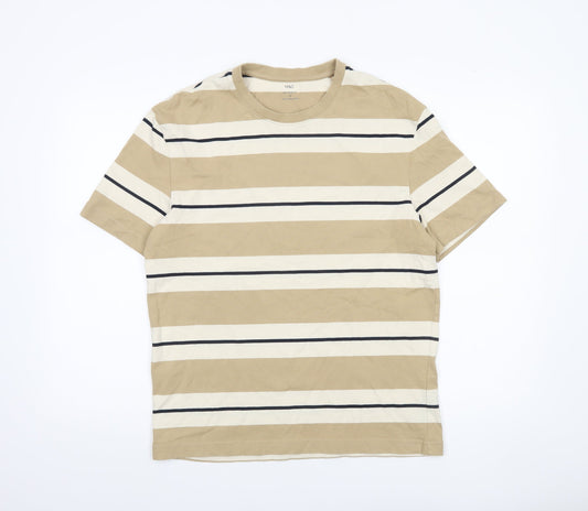 Marks and Spencer Men's Beige Striped Relaxed Fit T-Shirt M