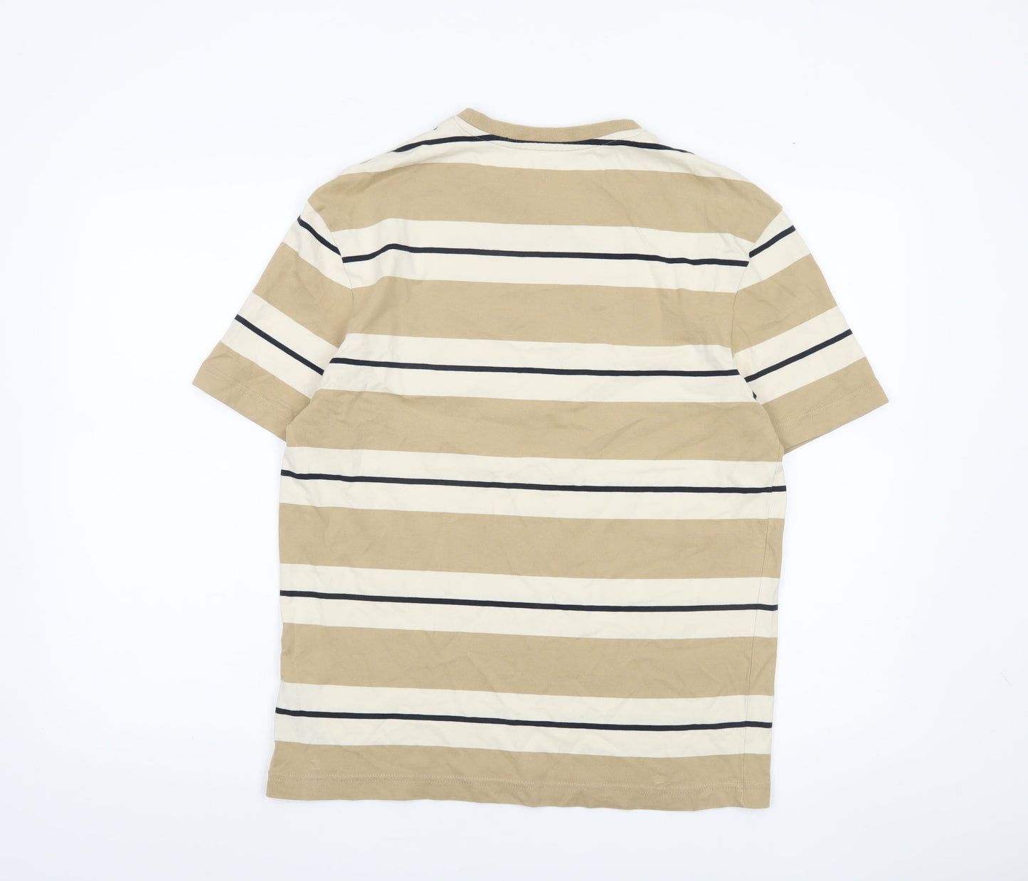 Marks and Spencer Men's Beige Striped Relaxed Fit T-Shirt M