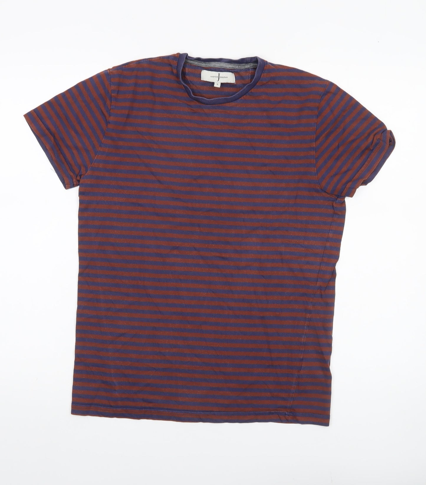 Jasper Conran Men’s Brown Blue Striped Cotton Crew Neck T-Shirt S