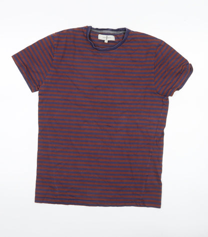 Jasper Conran Men’s Brown Blue Striped Cotton Crew Neck T-Shirt S