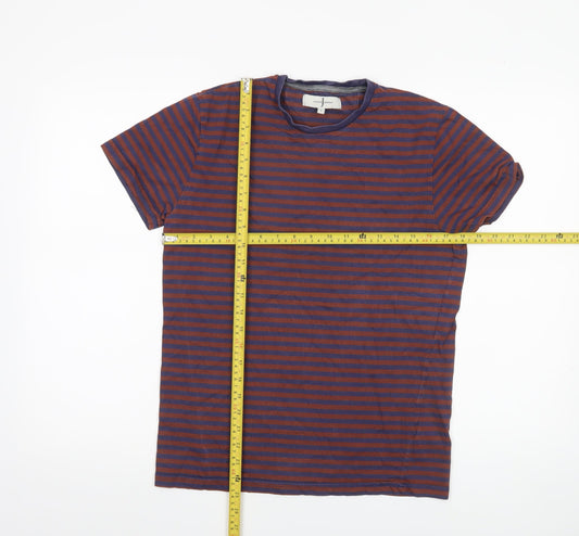 Jasper Conran Men’s Brown Blue Striped Cotton Crew Neck T-Shirt S