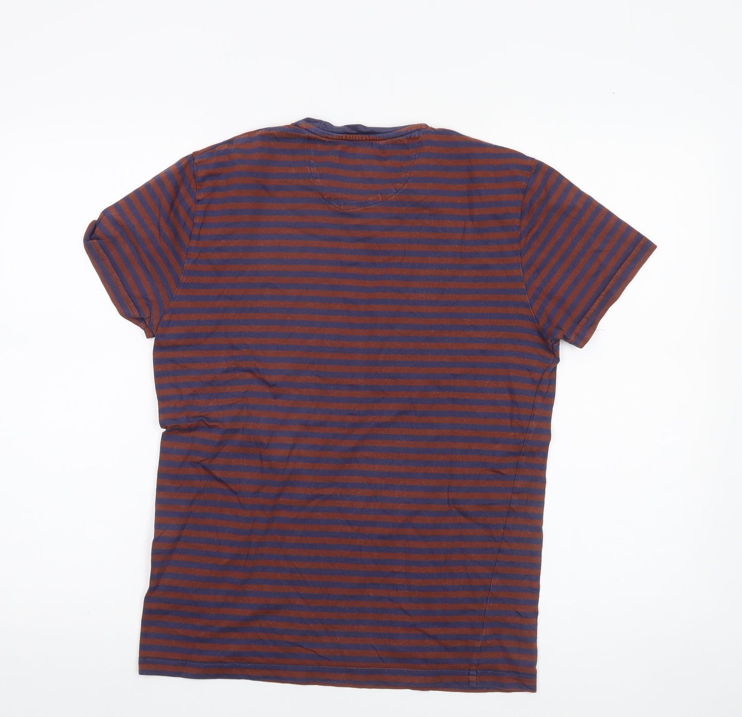 Jasper Conran Men’s Brown Blue Striped Cotton Crew Neck T-Shirt S