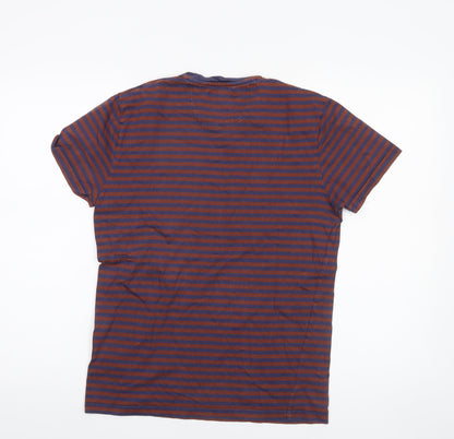 Jasper Conran Men’s Brown Blue Striped Cotton Crew Neck T-Shirt S
