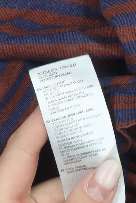 Jasper Conran Men’s Brown Blue Striped Cotton Crew Neck T-Shirt S