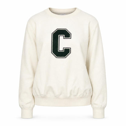 Front view of Celio unisex ivory cotton pullover sweatshirt m logo college style