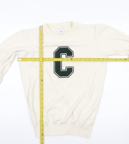 Celio Unisex Ivory Cotton Pullover Sweatshirt M Logo College Style