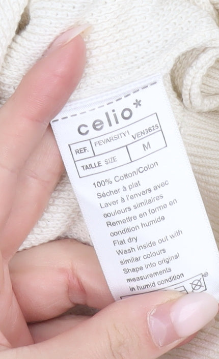 Celio Unisex Ivory Cotton Pullover Sweatshirt M Logo College Style