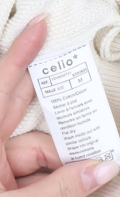 Celio Unisex Ivory Cotton Pullover Sweatshirt M Logo College Style